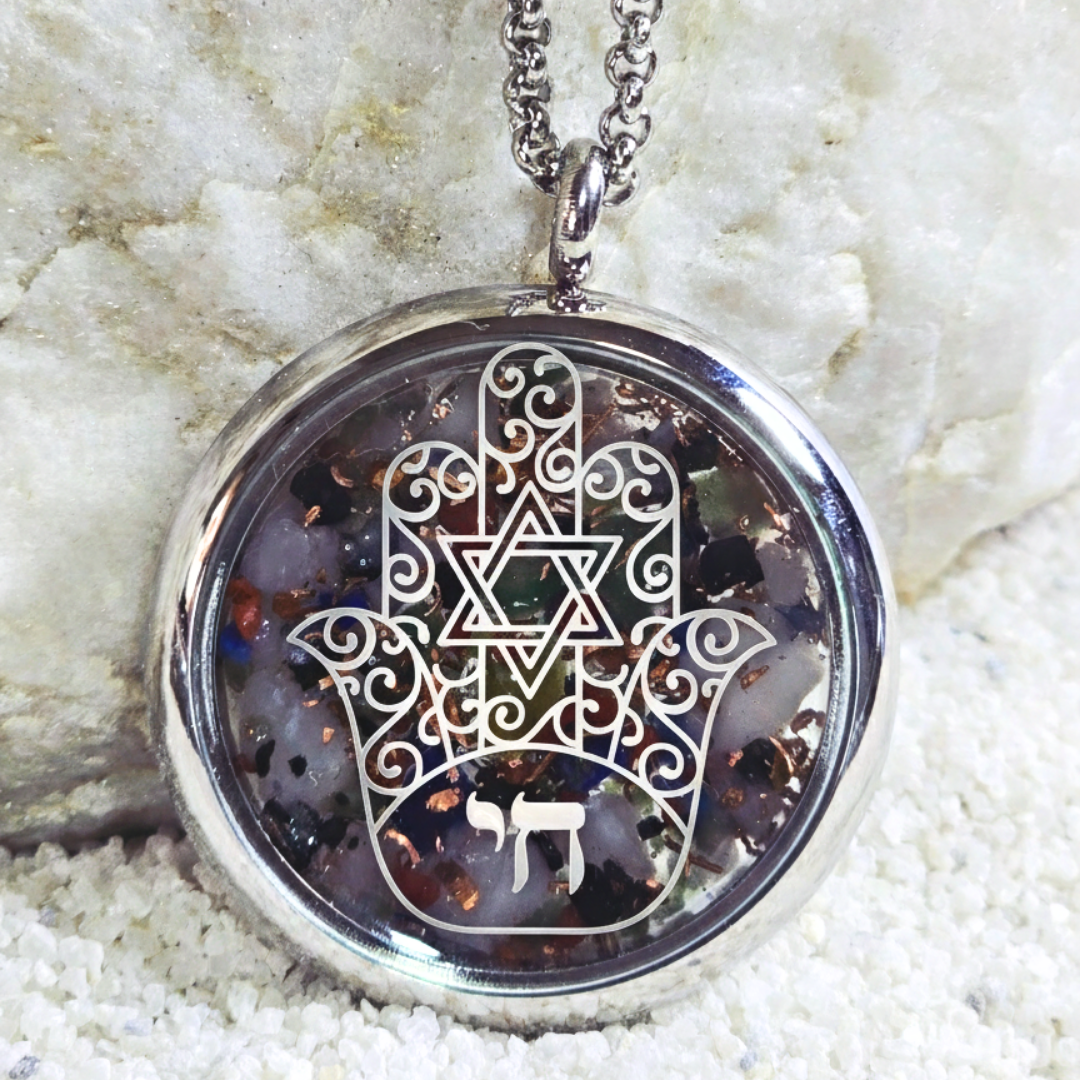 Hamsa com Selo de Salomão e Chai - Proteção, Sabedoria e Vida