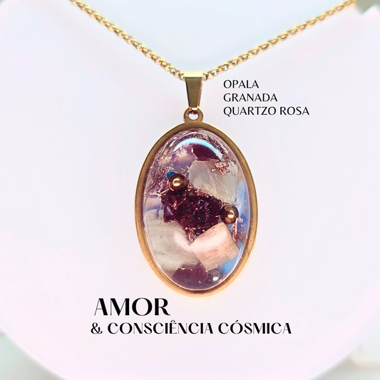 Amor, Criatividade e Consciência Cósmica | Orgonite com Opala, Granada e Quartzo Rosa